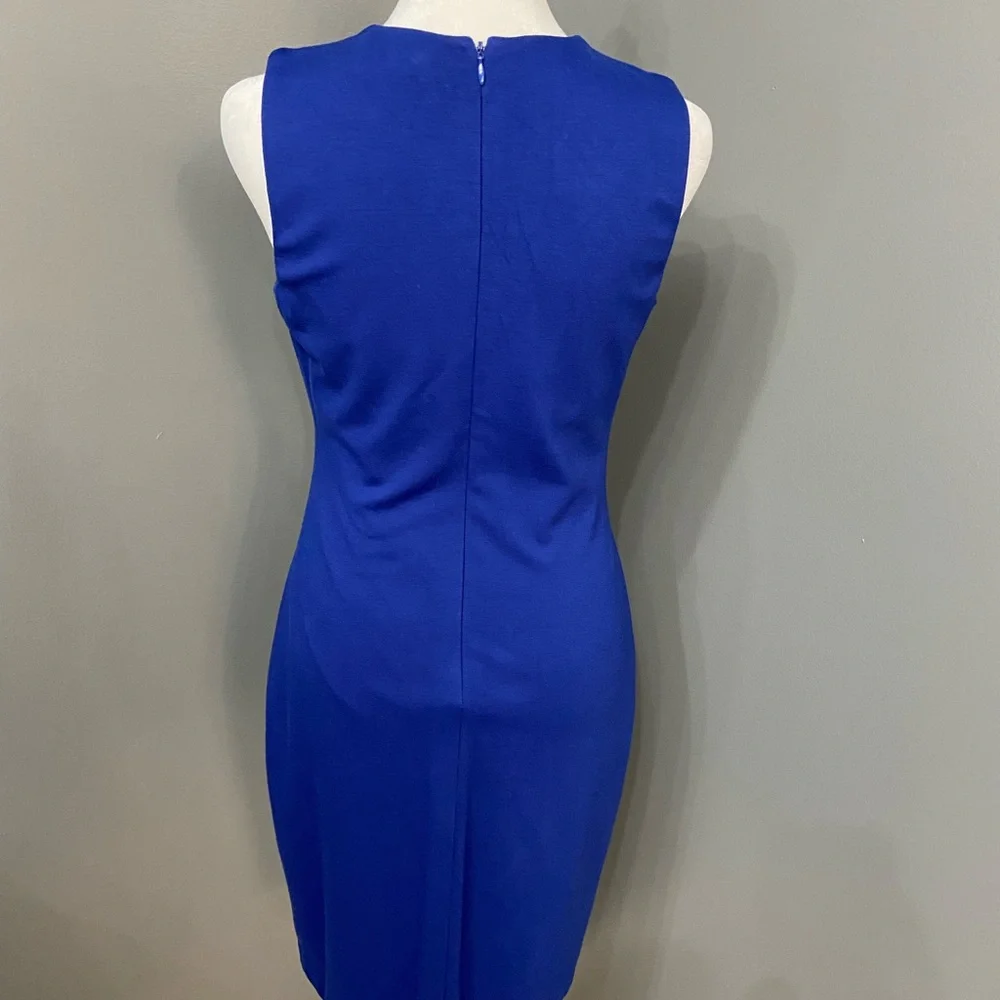 CYNTHIA STEFFE-Womens Blue Sheath Cocktail Dress 4 Floral Embellished Sleeveless - Picture 4 of 15